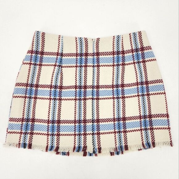 Forever 21 Faux Wrap Mini Skirt Size Small Plaid Check Wool Blend Light Academia - Picture 2 of 7